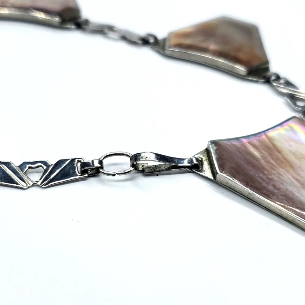 Vintage 70s Abalone Shell Silver Choker Necklace